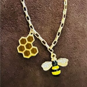 20” Gold , enamel /crystal “Bee” necklace with honeycomb charm. NWT